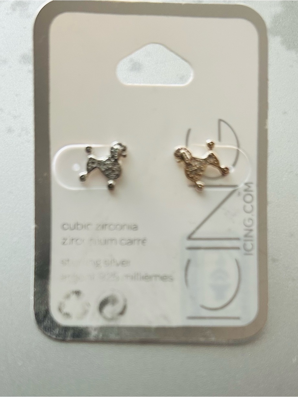 Icing Poodle Stud Earrings with Clear Stones